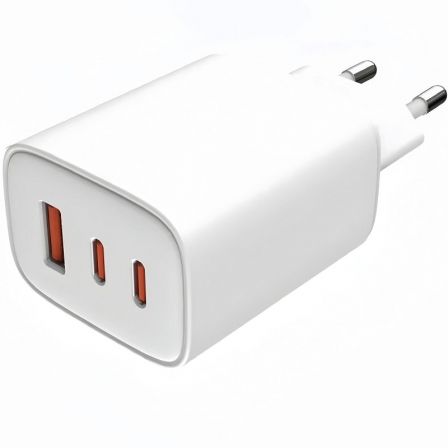 Leotec Cargador de Pared GaN 65W Ultra Slim 2xUSB-C PD + 1xUSB-A Blanco